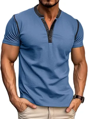 Mens Short Sleeve Shirts Casual Cotton Henley Shirts Slim Fit Summer Classic T-Shirts