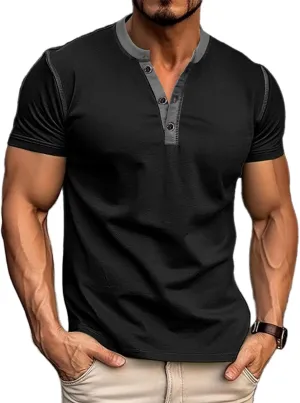 Mens Short Sleeve Shirts Casual Cotton Henley Shirts Slim Fit Summer Classic T-Shirts