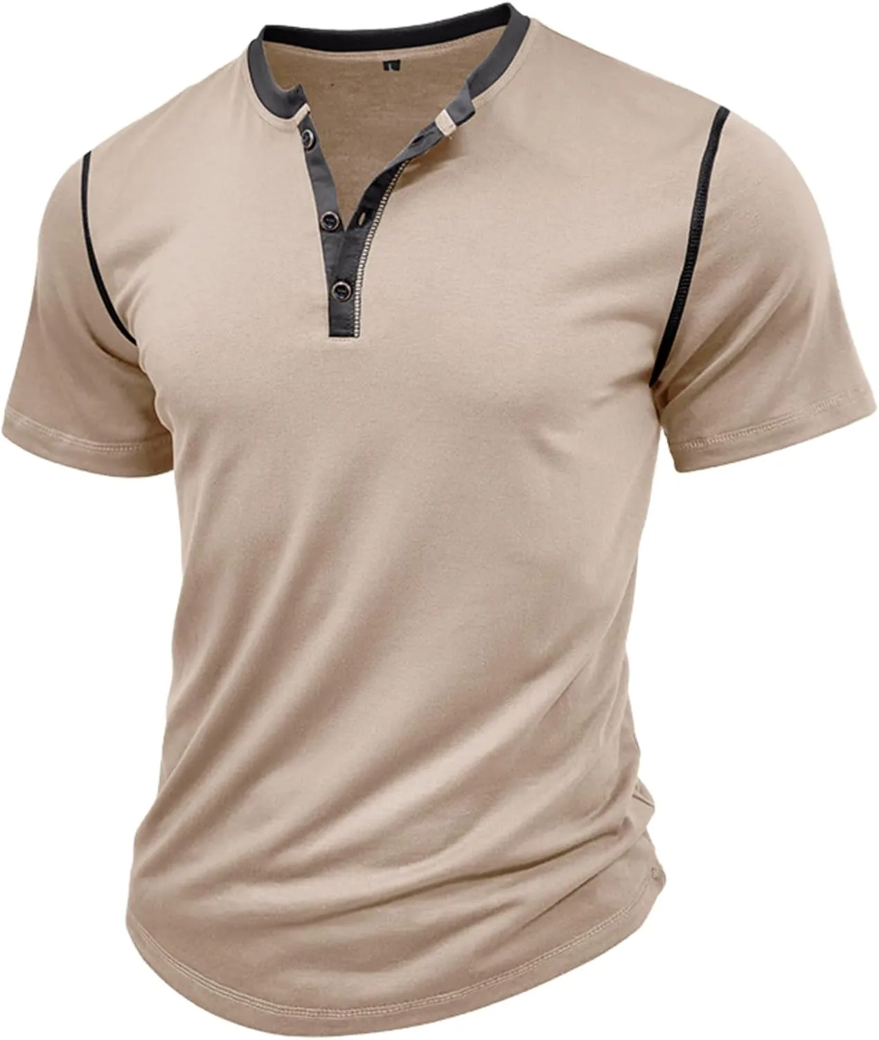 Mens Short Sleeve Shirts Casual Cotton Henley Shirts Slim Fit Summer Classic T-Shirts