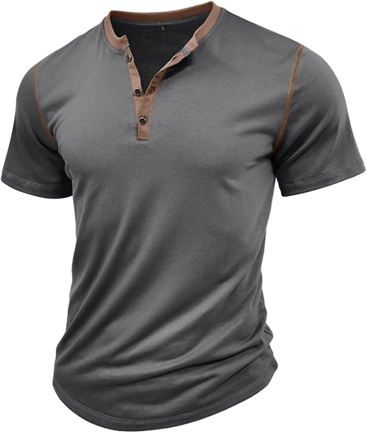 Mens Short Sleeve Shirts Casual Cotton Henley Shirts Slim Fit Summer Classic T-Shirts