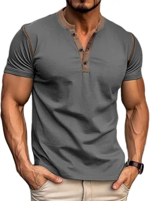 Mens Short Sleeve Shirts Casual Cotton Henley Shirts Slim Fit Summer Classic T-Shirts