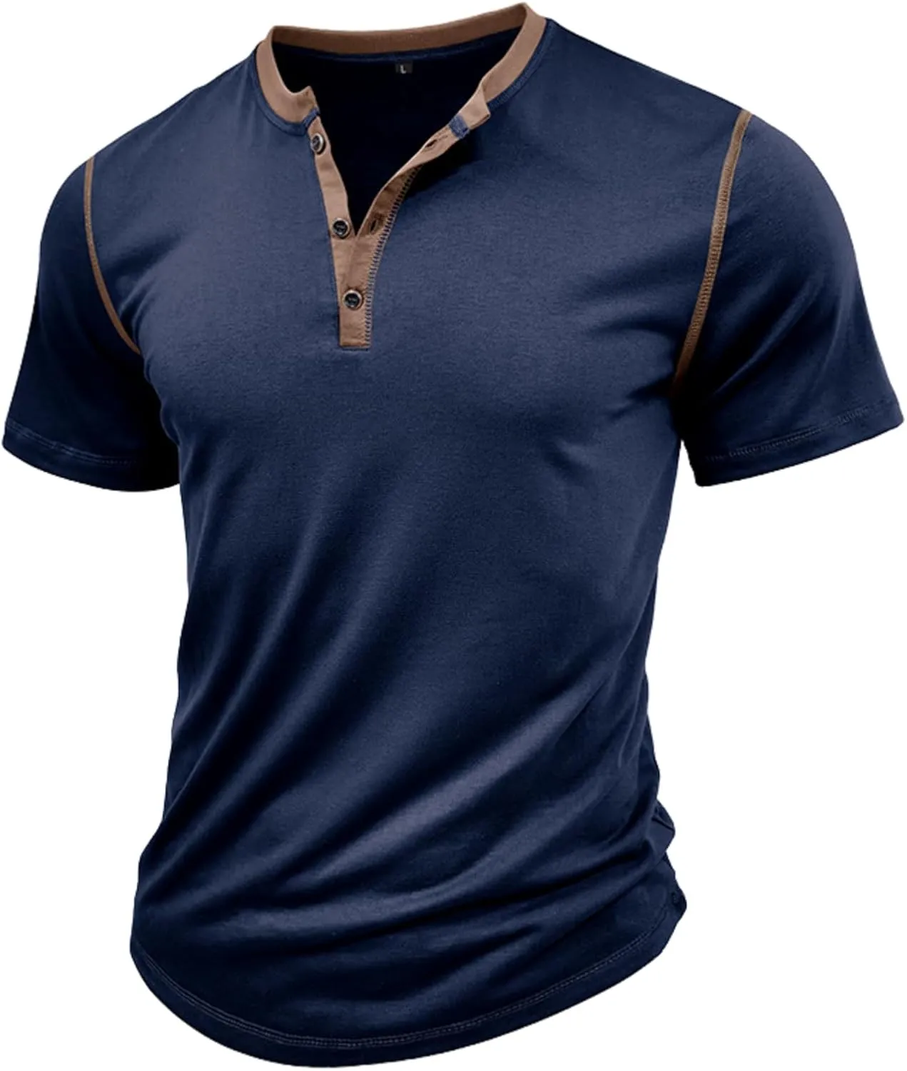 Mens Short Sleeve Shirts Casual Cotton Henley Shirts Slim Fit Summer Classic T-Shirts