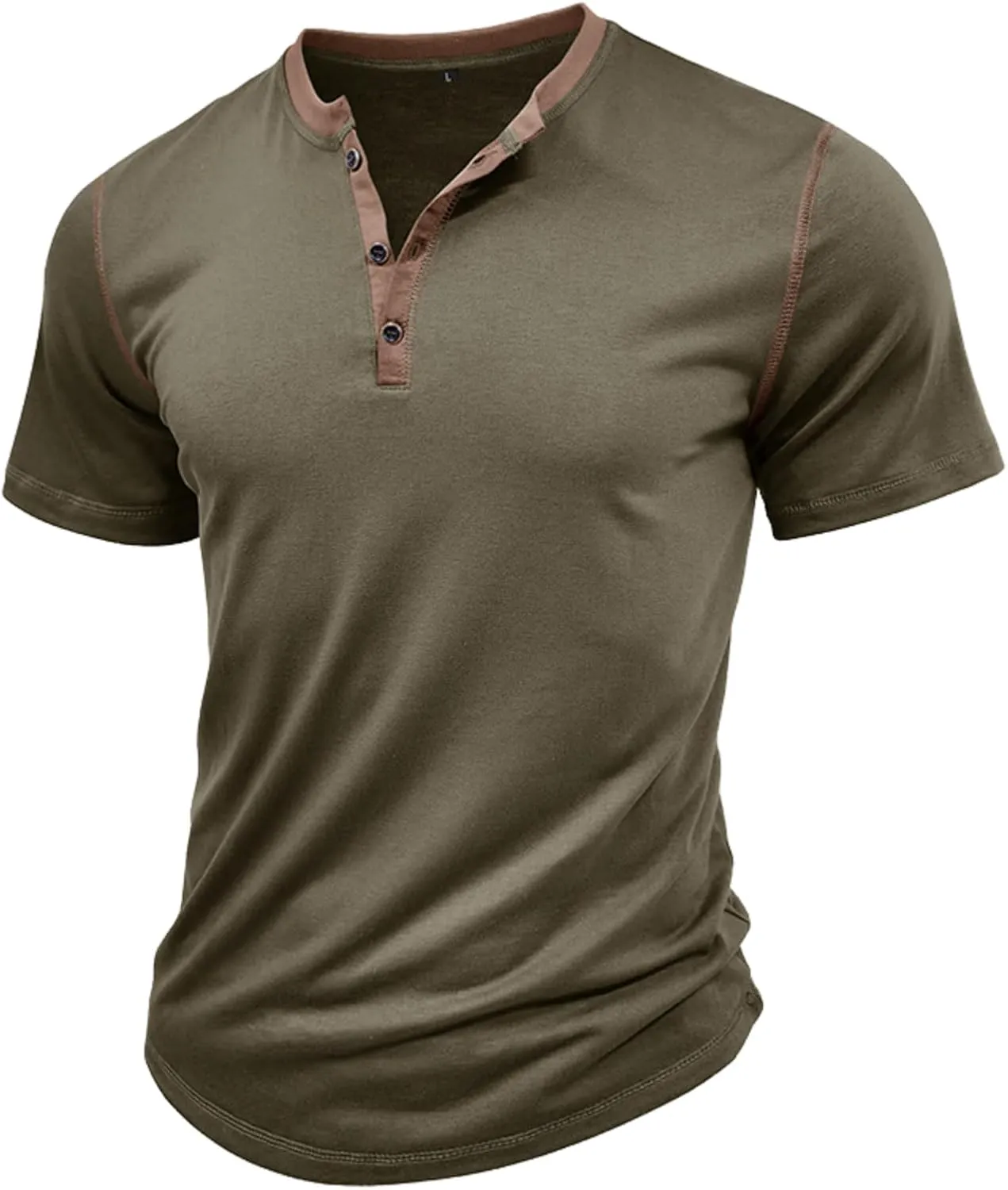 Mens Short Sleeve Shirts Casual Cotton Henley Shirts Slim Fit Summer Classic T-Shirts