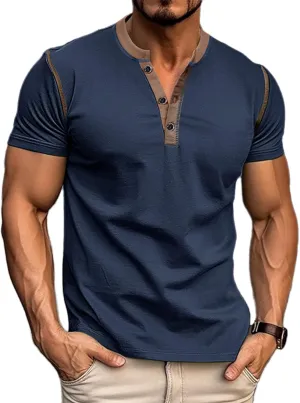 Mens Short Sleeve Shirts Casual Cotton Henley Shirts Slim Fit Summer Classic T-Shirts