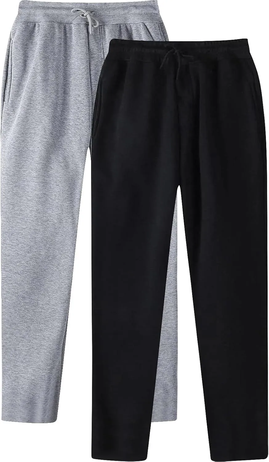 Mens Sweatpants 2 Pack Joggers Open-Bottom Casual Fleece Lined Elastic Waist Drawstring Workout Pants with Pockets