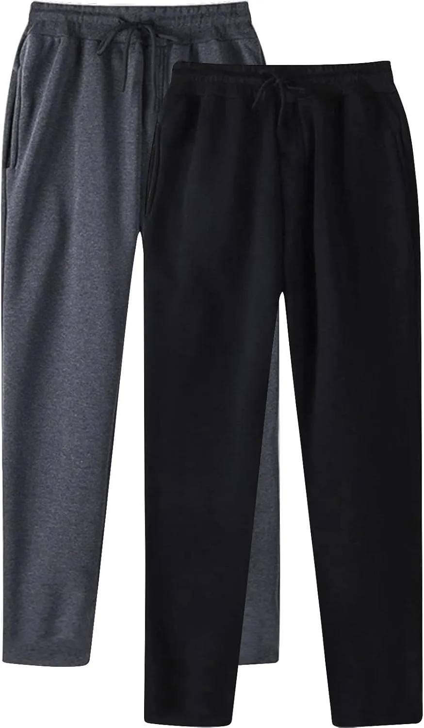 Mens Sweatpants 2 Pack Joggers Open-Bottom Casual Fleece Lined Elastic Waist Drawstring Workout Pants with Pockets