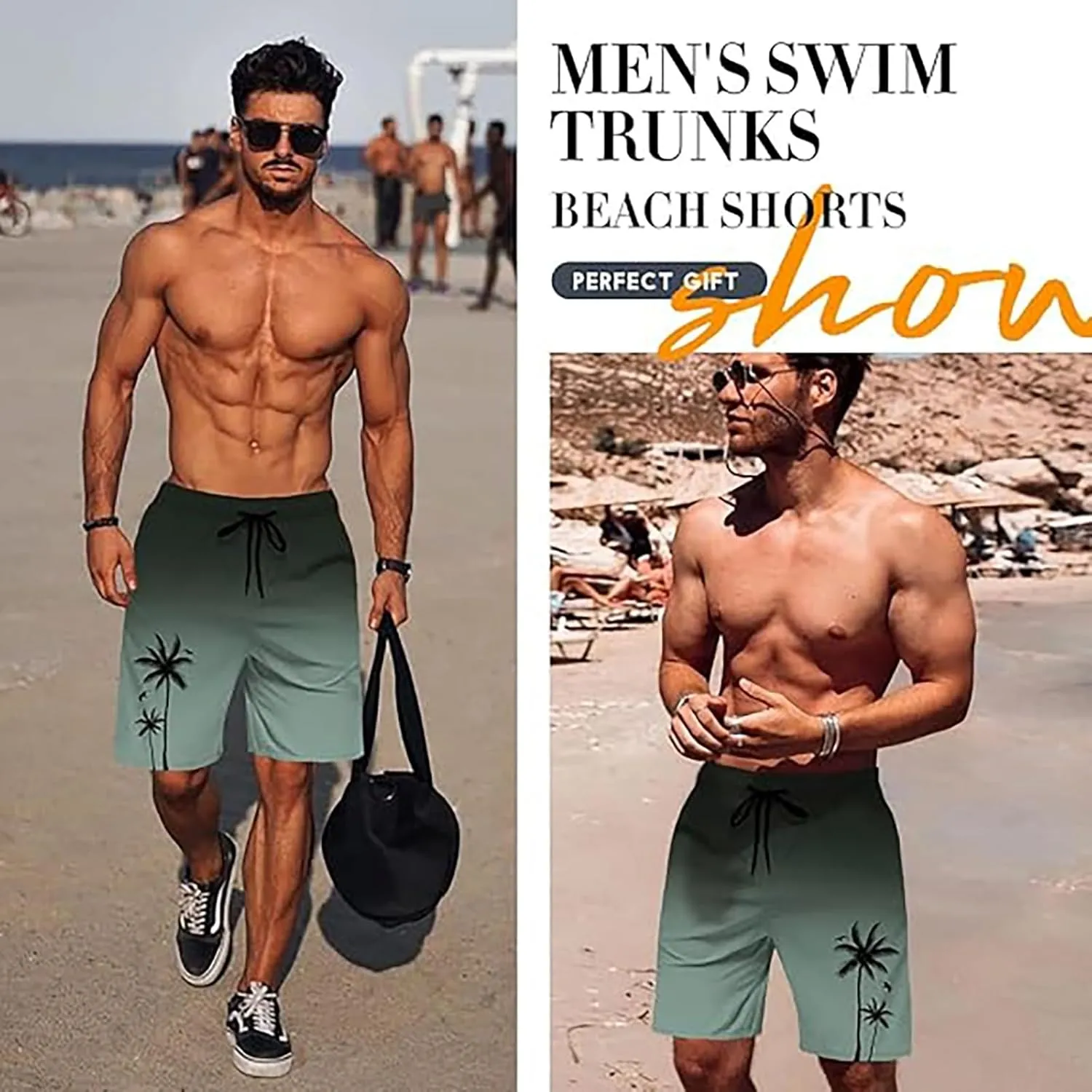 Men's Swim Trunks Quick Dry Board Shorts with Side Pockets and Mesh Lining Hawaii Beach Shorts Swimwear Bathing Suits 2025
