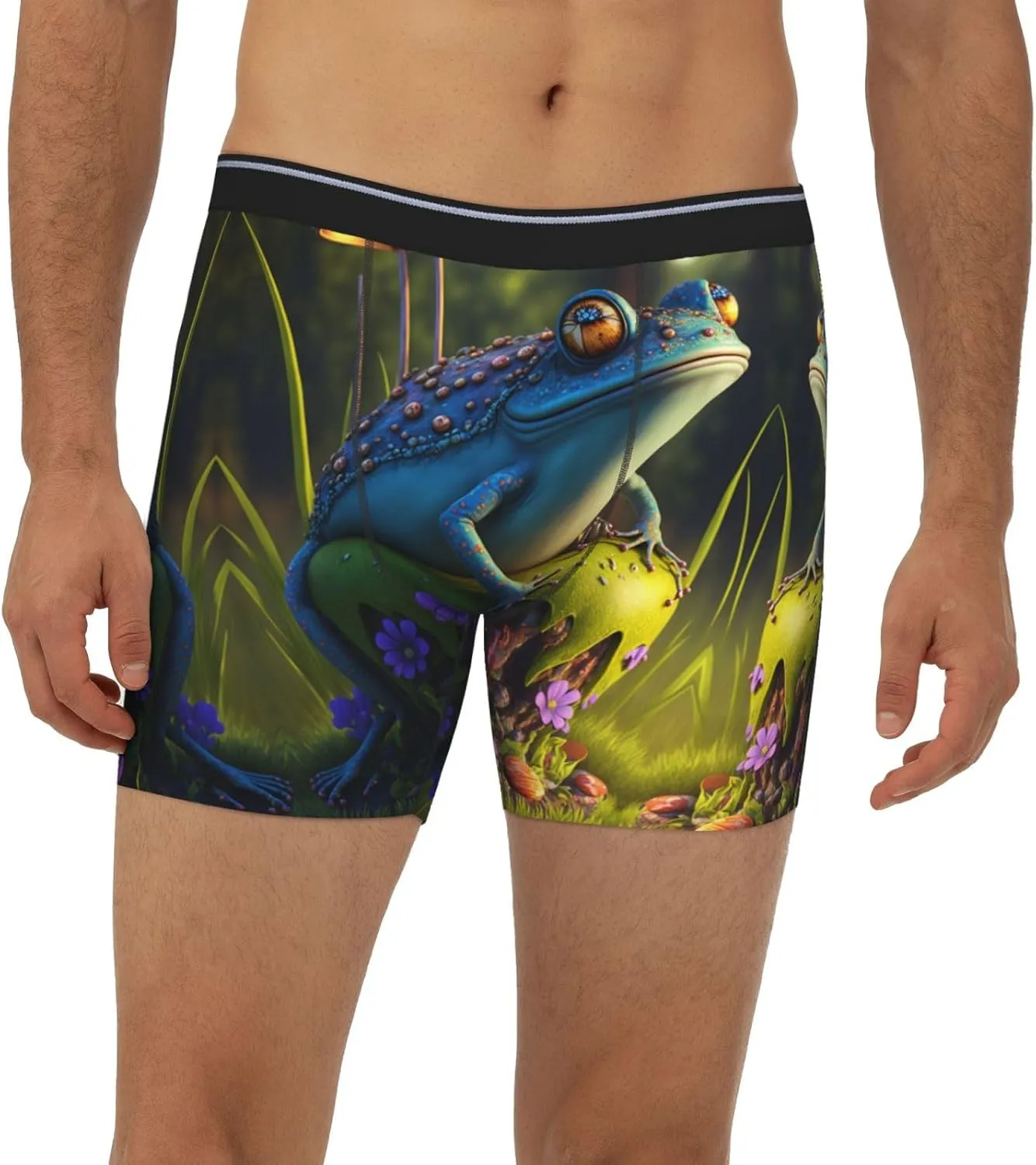 Mens Underwear Boxer Briefs - Soft Breathable Cute Blue Frog Men Underwear Boxer Briefs