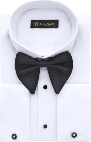 Men's White Wing Collar Tuxedo Shirt with French Cuffs | Set Incl. Cufflinks & Black Bow Tie | Luxe Dress Shirts for Men