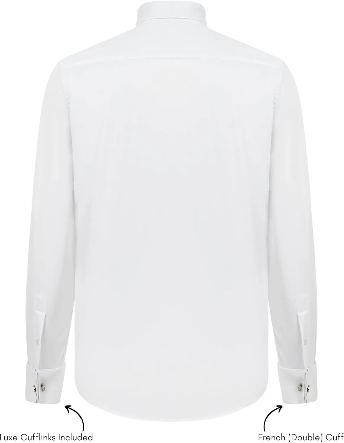 Men's White Wing Collar Tuxedo Shirt with French Cuffs | Set Incl. Cufflinks & Black Bow Tie | Luxe Dress Shirts for Men