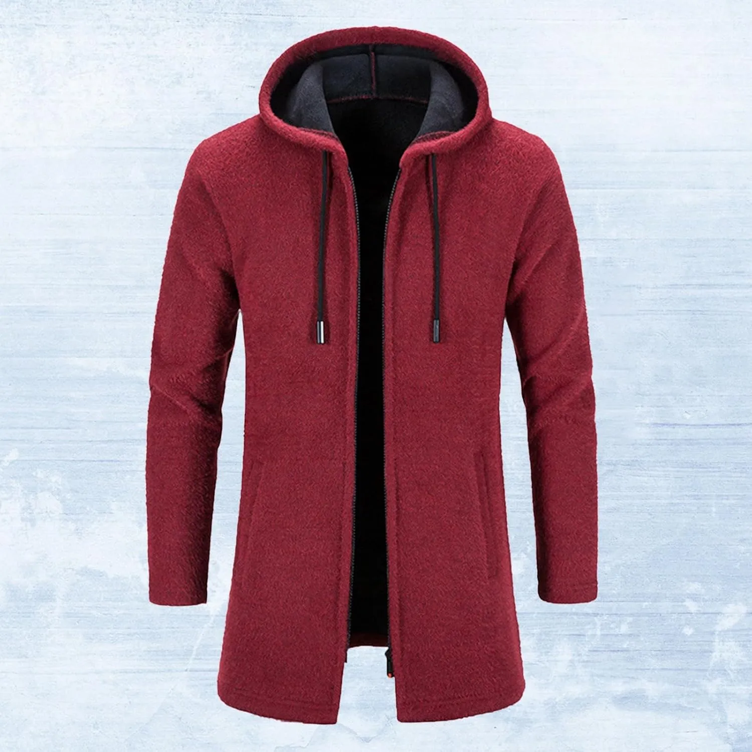Men's Wool Blend Trench Coat Hooded Long Jackets Plsu Size Thermal Causal Smart Business Coat Warm Winter Overcoat