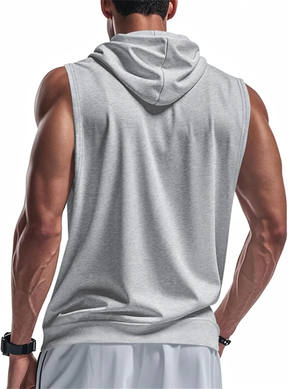 Mens Workout Hooded Tank Top Muscle Cut Off Zip Up Sleeveless Gym Shirt Loose Bodybuilding Fitness Hoodie with Pocket