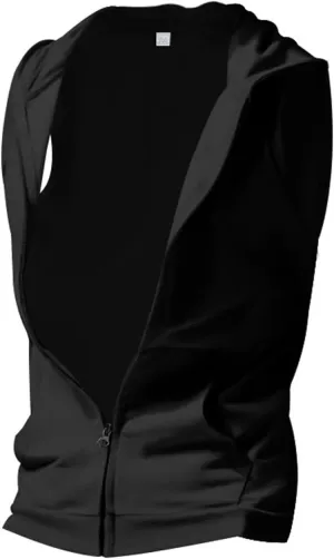 Mens Workout Hooded Tank Top Muscle Cut Off Zip Up Sleeveless Gym Shirt Loose Bodybuilding Fitness Hoodie with Pocket