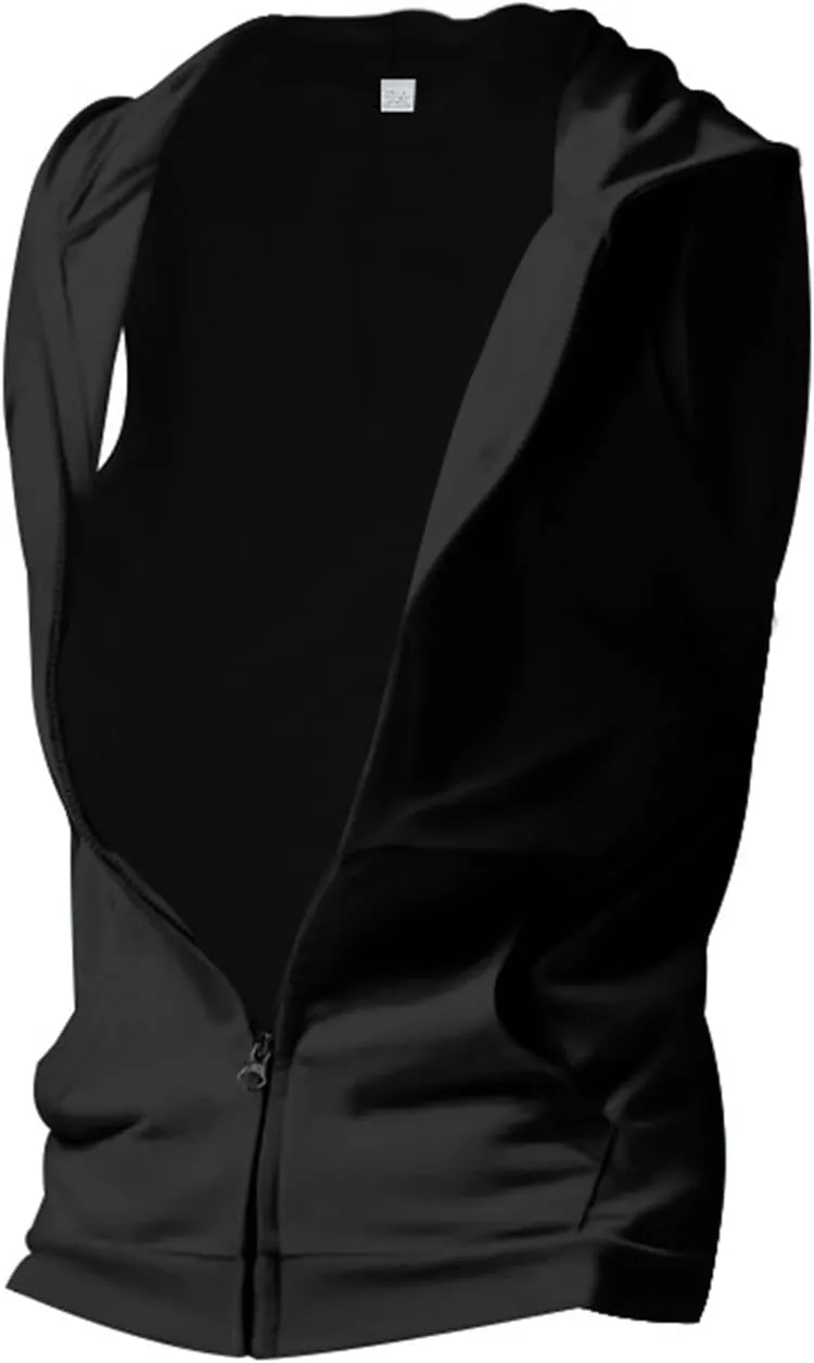 Mens Workout Hooded Tank Top Muscle Cut Off Zip Up Sleeveless Gym Shirt Loose Bodybuilding Fitness Hoodie with Pocket