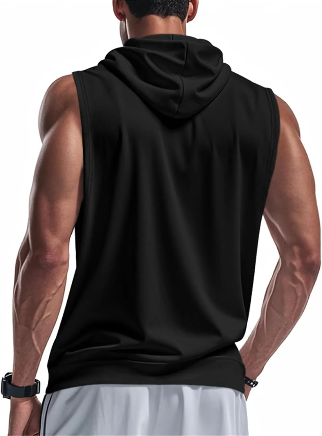Mens Workout Hooded Tank Top Muscle Cut Off Zip Up Sleeveless Gym Shirt Loose Bodybuilding Fitness Hoodie with Pocket