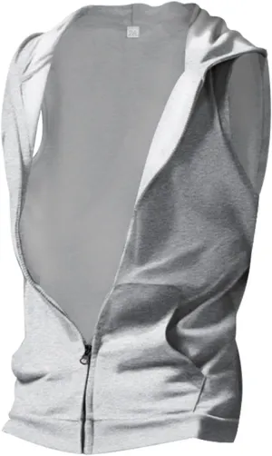 Mens Workout Hooded Tank Top Muscle Cut Off Zip Up Sleeveless Gym Shirt Loose Bodybuilding Fitness Hoodie with Pocket