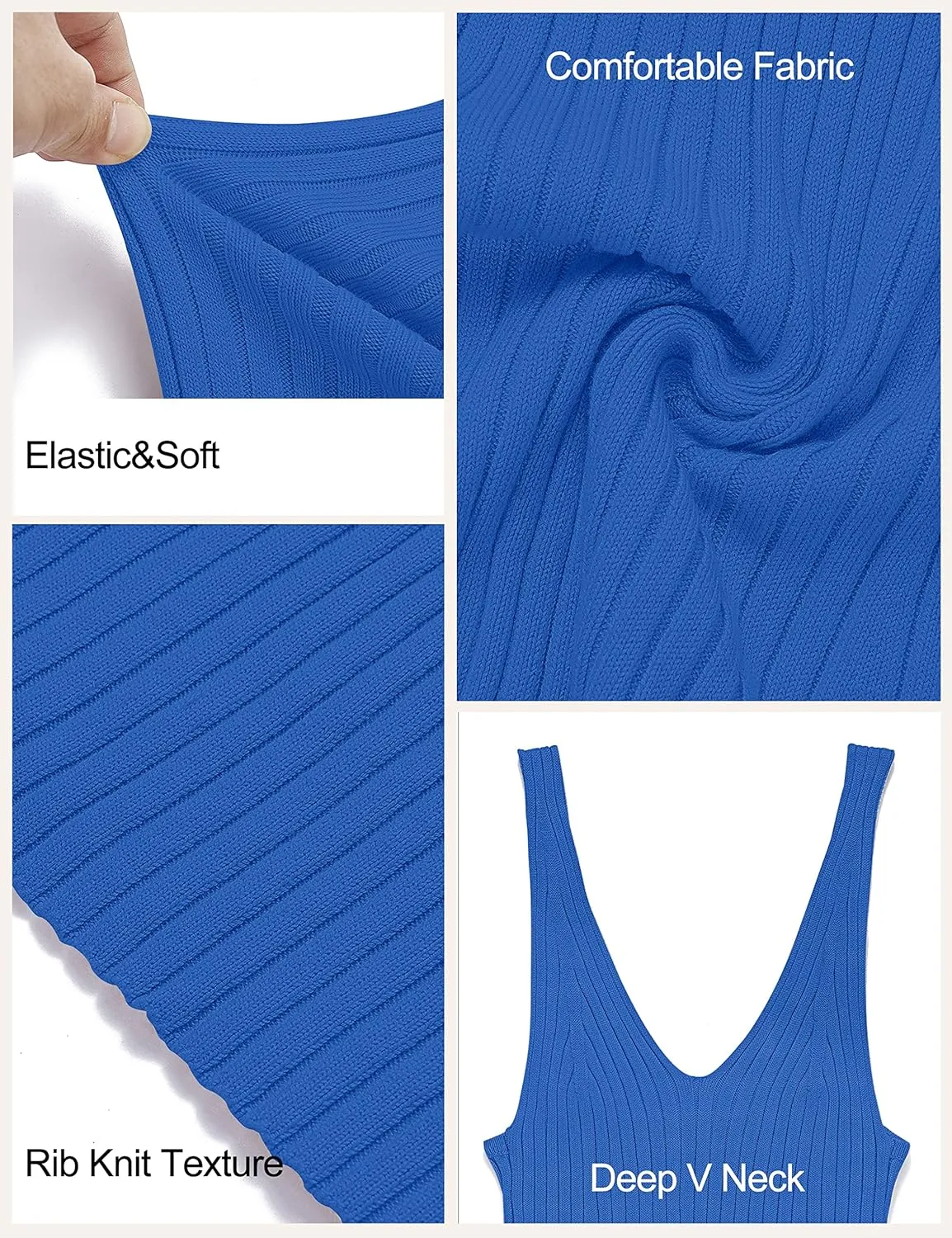 MEROKEETY Womens 2025 Summer Spring V Neck Knit Midi Dress Bodycon Casual Sleeveless Ribbed Sweater Dresses