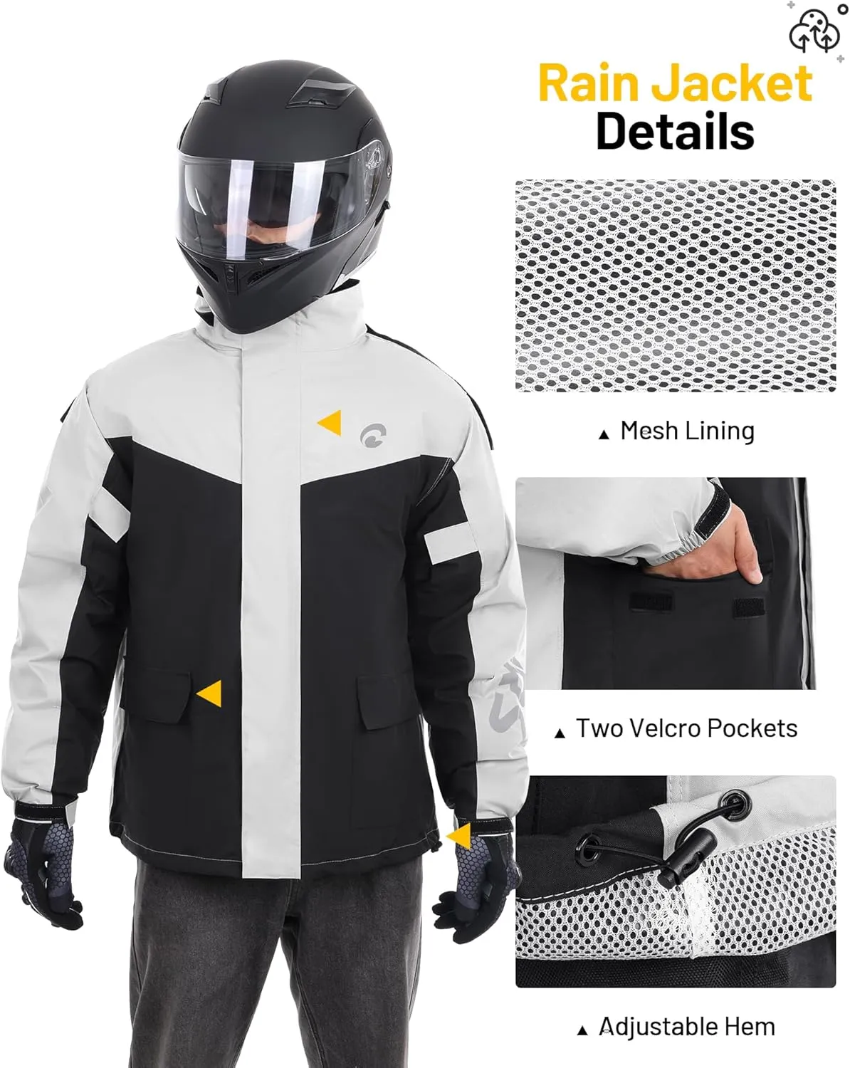 Motorcycle Rain Gear For Men & Women Waterproof Rain Suit Reflective Breathable Lightweight 2 Pieces Rainwear