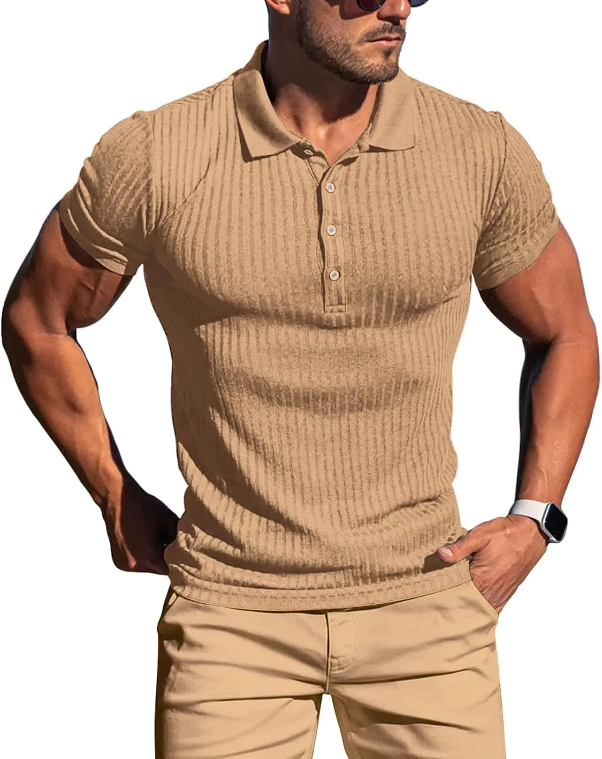 Muscle Polo Shirts for Men Short Sleeve Slim Fit Golf Shirts for Men Casual Dry Fit T Shirts Ribbed Knit Bowling Shirts