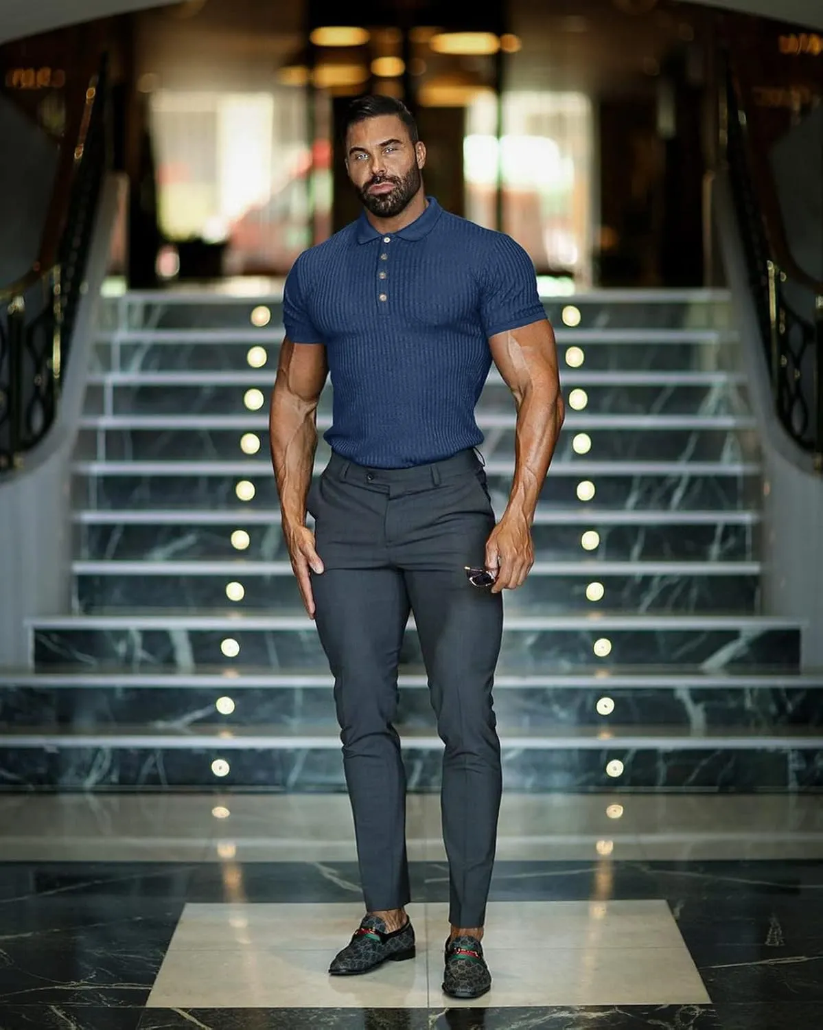 Muscle Polo Shirts for Men Short Sleeve Slim Fit Golf Shirts for Men Casual Dry Fit T Shirts Ribbed Knit Bowling Shirts