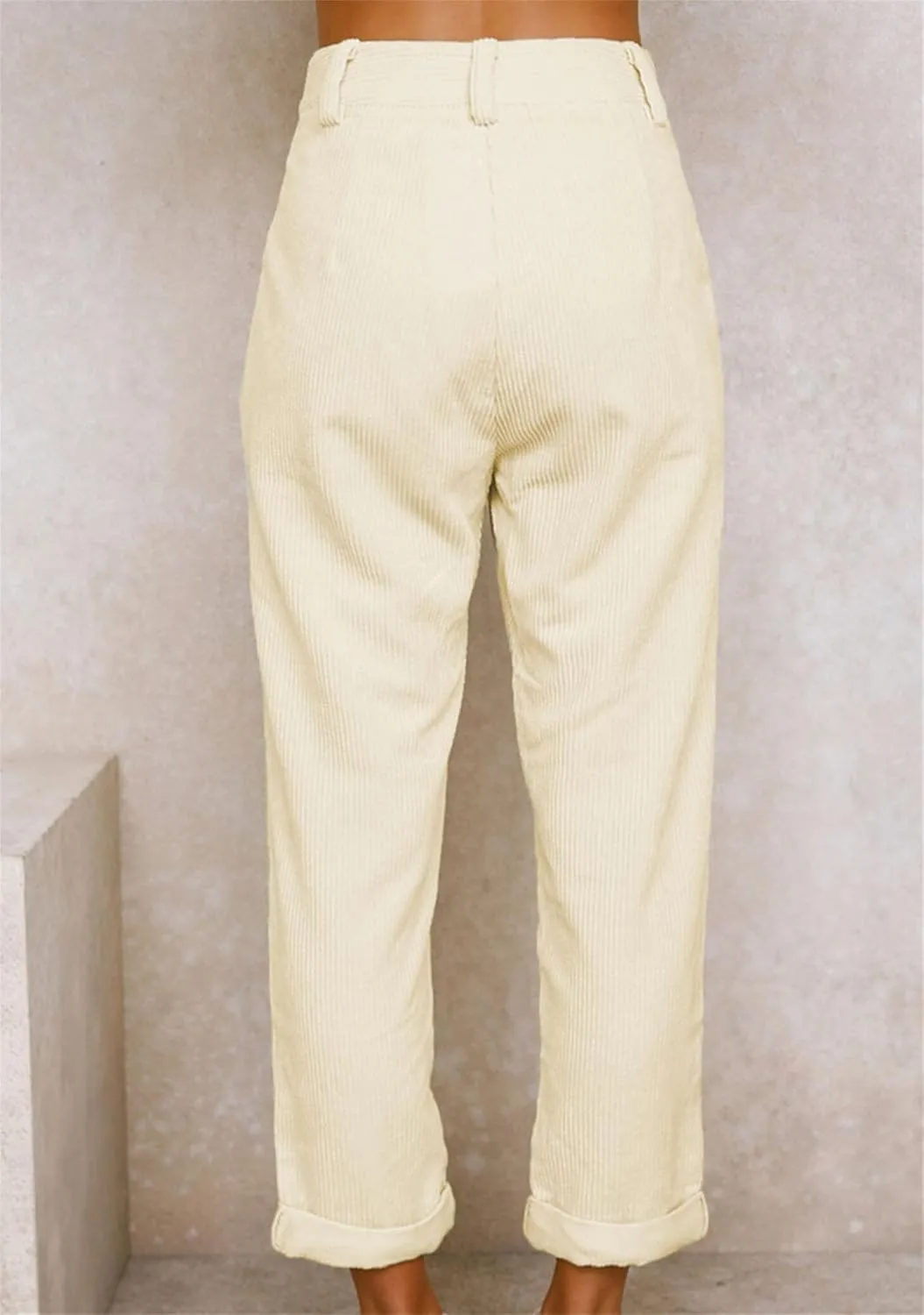 OMZIN Women's Classic Vintage Fitted Trousers Straight Leg Business Pants High Waisted Loose Trousers
