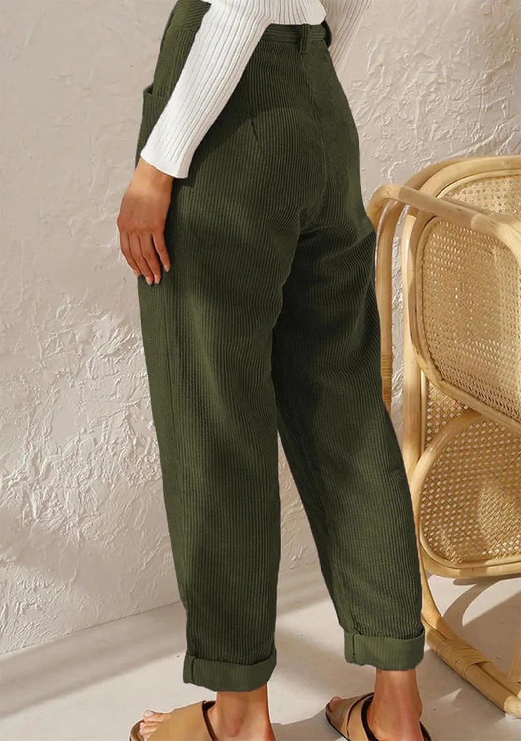OMZIN Women's Classic Vintage Fitted Trousers Straight Leg Business Pants High Waisted Loose Trousers