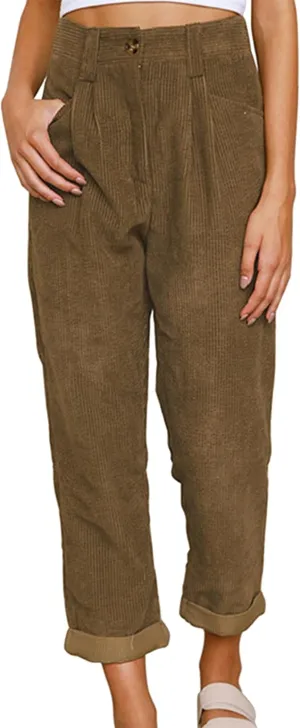 OMZIN Women's Classic Vintage Fitted Trousers Straight Leg Business Pants High Waisted Loose Trousers