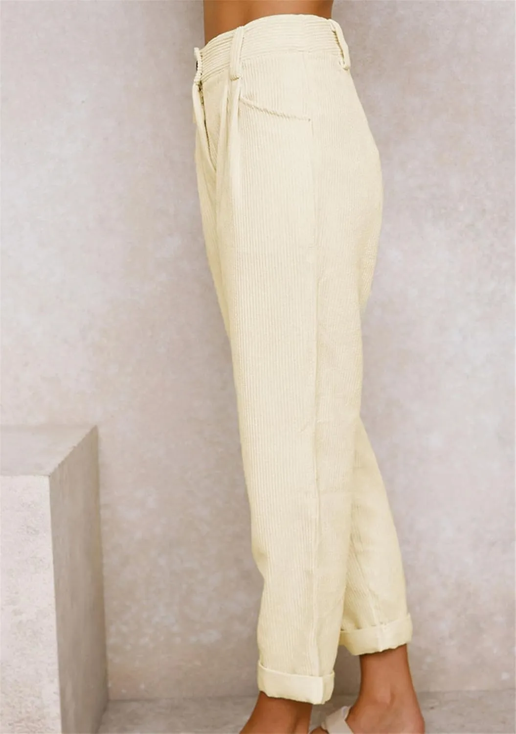 OMZIN Women's Classic Vintage Fitted Trousers Straight Leg Business Pants High Waisted Loose Trousers