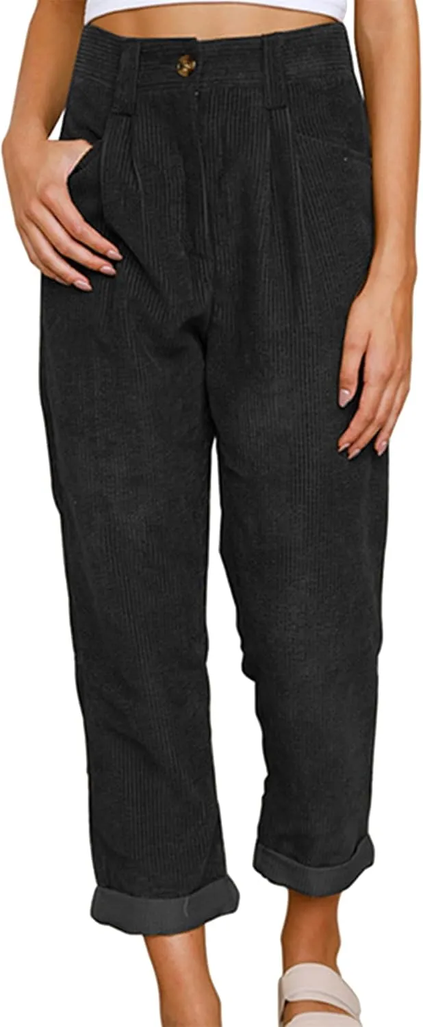 OMZIN Women's Classic Vintage Fitted Trousers Straight Leg Business Pants High Waisted Loose Trousers
