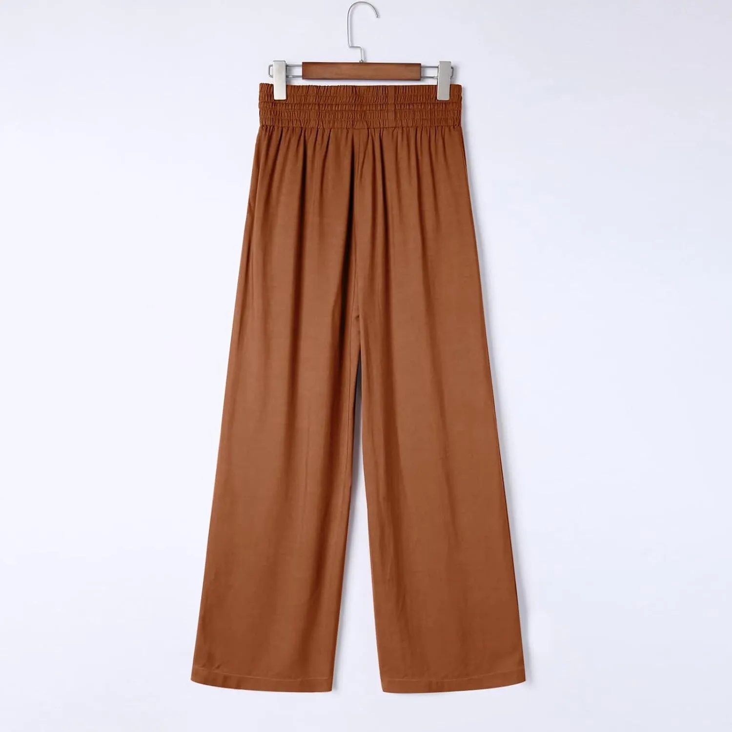 Pants for Women Loose Drawstring Elastic Waist Palazzo Pants Flowy Wide Leg Pant Casual Straight Leg Trousers for Beach