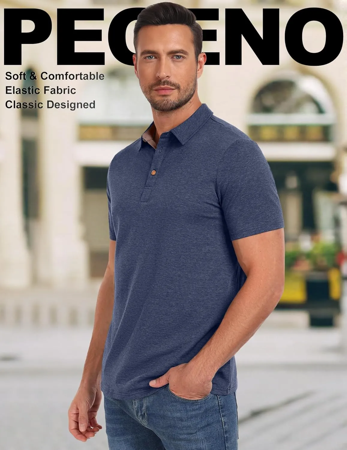 PEGENO Mens Polo Shirts Short Sleeve Casual Cotton Golf Shirts Performance Polo Shirts for Men