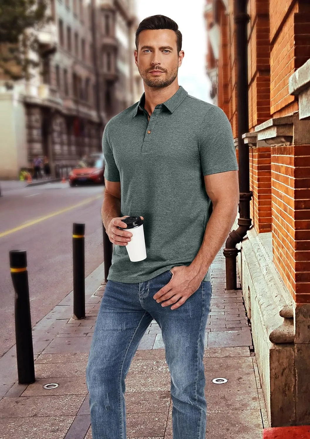 PEGENO Mens Polo Shirts Short Sleeve Casual Cotton Golf Shirts Performance Polo Shirts for Men