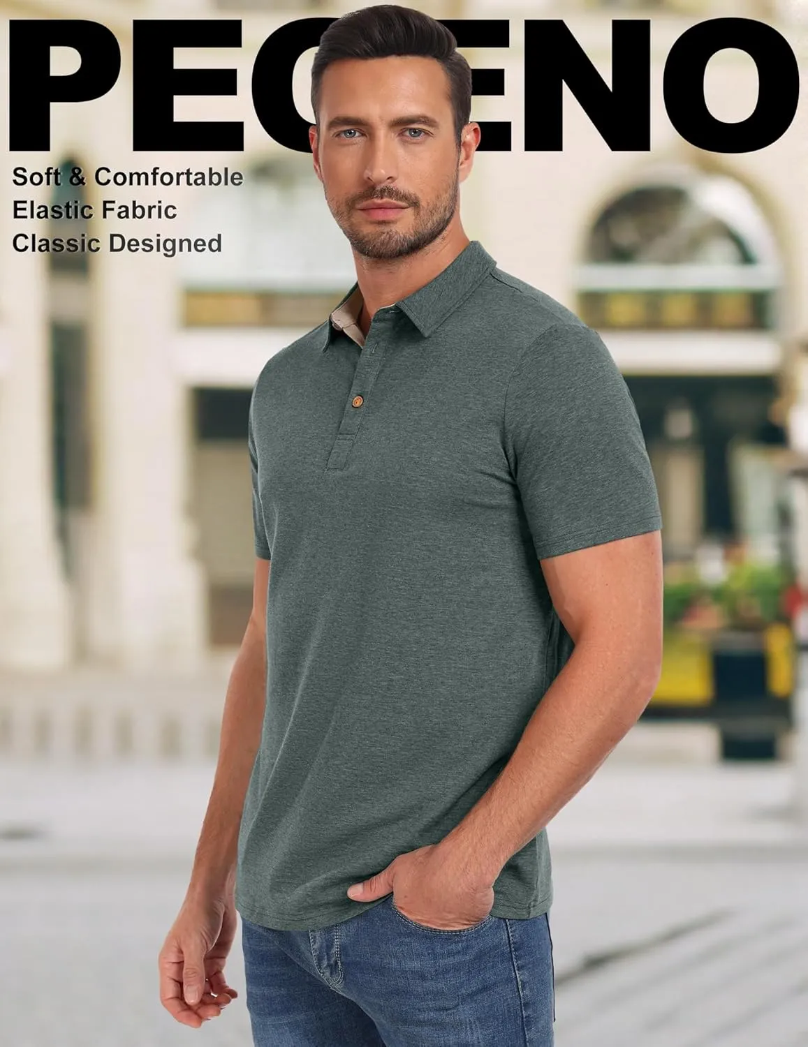 PEGENO Mens Polo Shirts Short Sleeve Casual Cotton Golf Shirts Performance Polo Shirts for Men