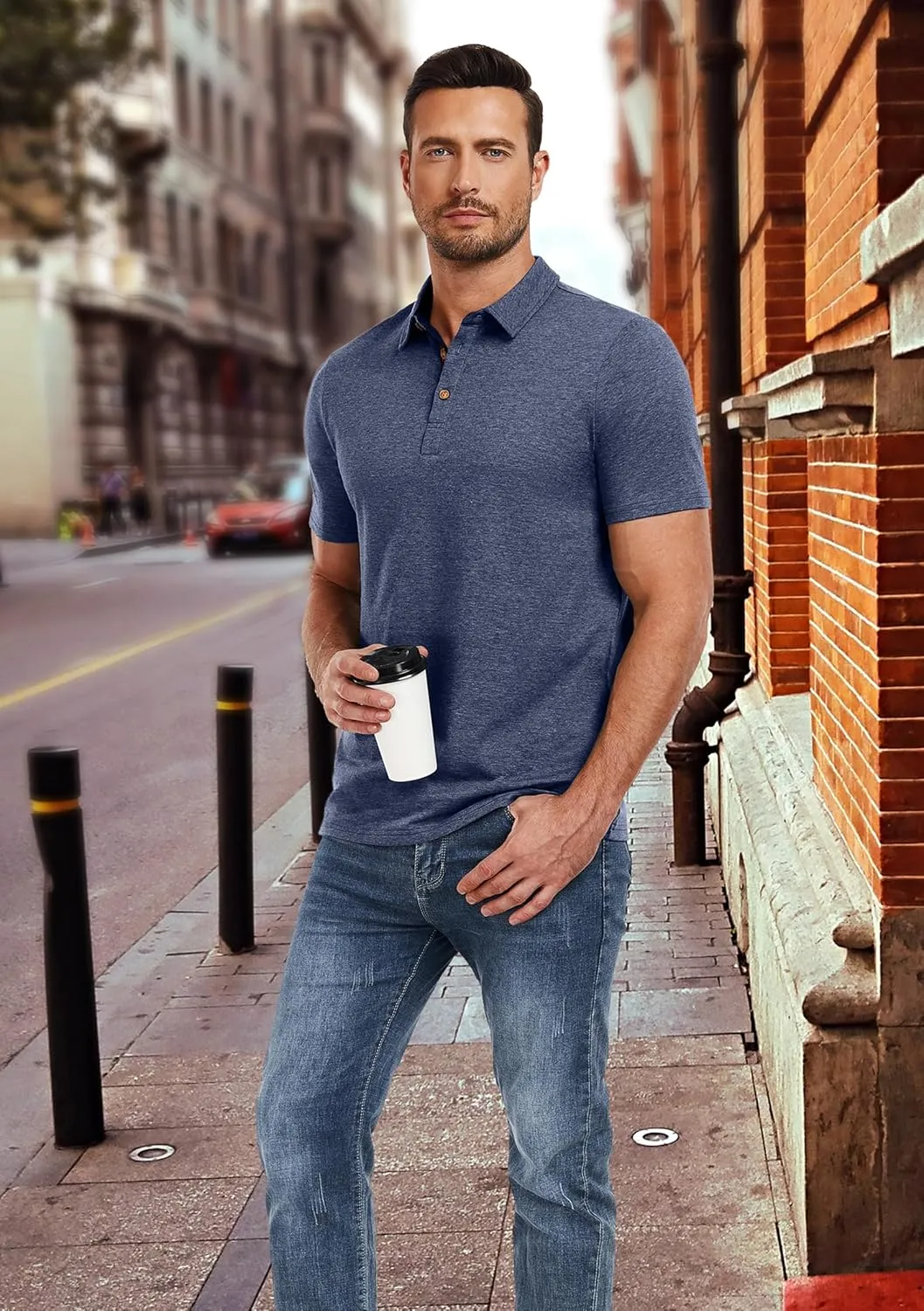 PEGENO Mens Polo Shirts Short Sleeve Casual Cotton Golf Shirts Performance Polo Shirts for Men