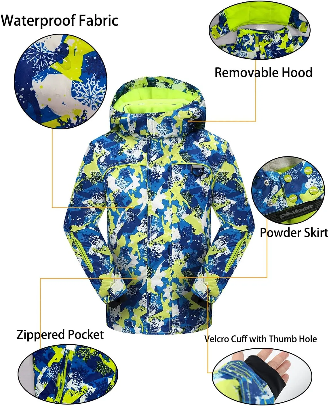PHIBEE Big Boy's Waterproof Breathable Snowboard Ski Jacket