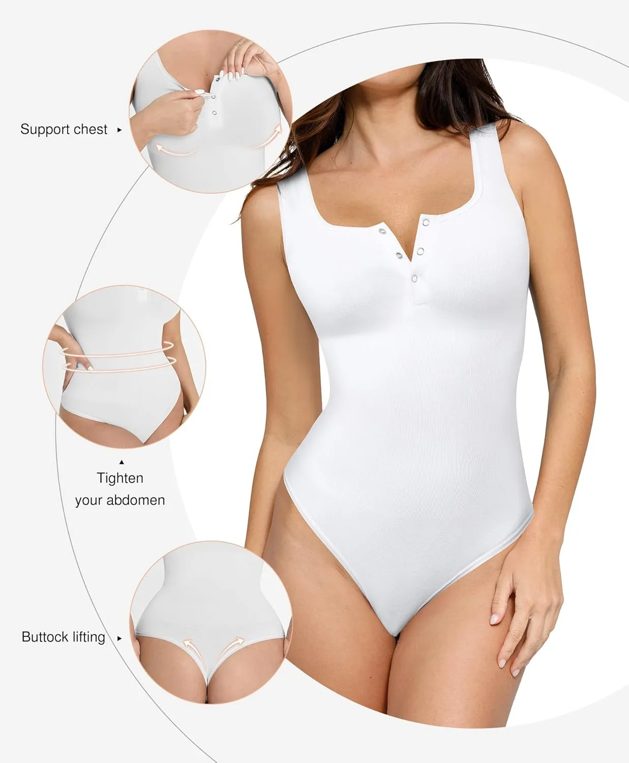 Popilush Bodysuits for Women Tummy Control Henley Going Out Shirts Button Down Body Suit Casual Thong Tank Tops