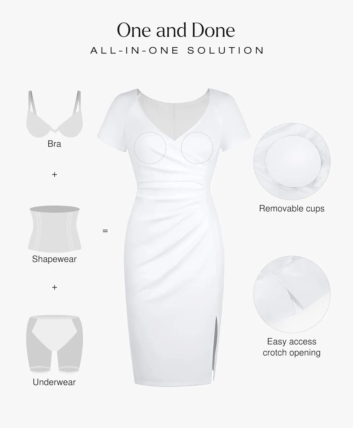 Popilush Womens Shapewear Midi Dress Ruched Bodycon Pencil Dresses Built in Bra Work Wedding Guest Cocktail