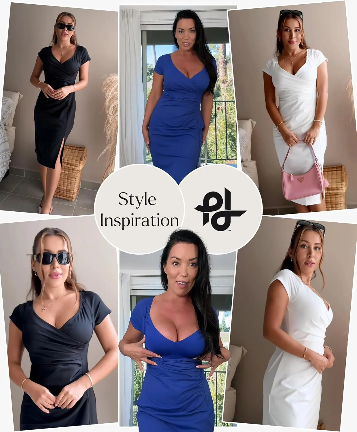 Popilush Womens Shapewear Midi Dress Ruched Bodycon Pencil Dresses Built in Bra Work Wedding Guest Cocktail