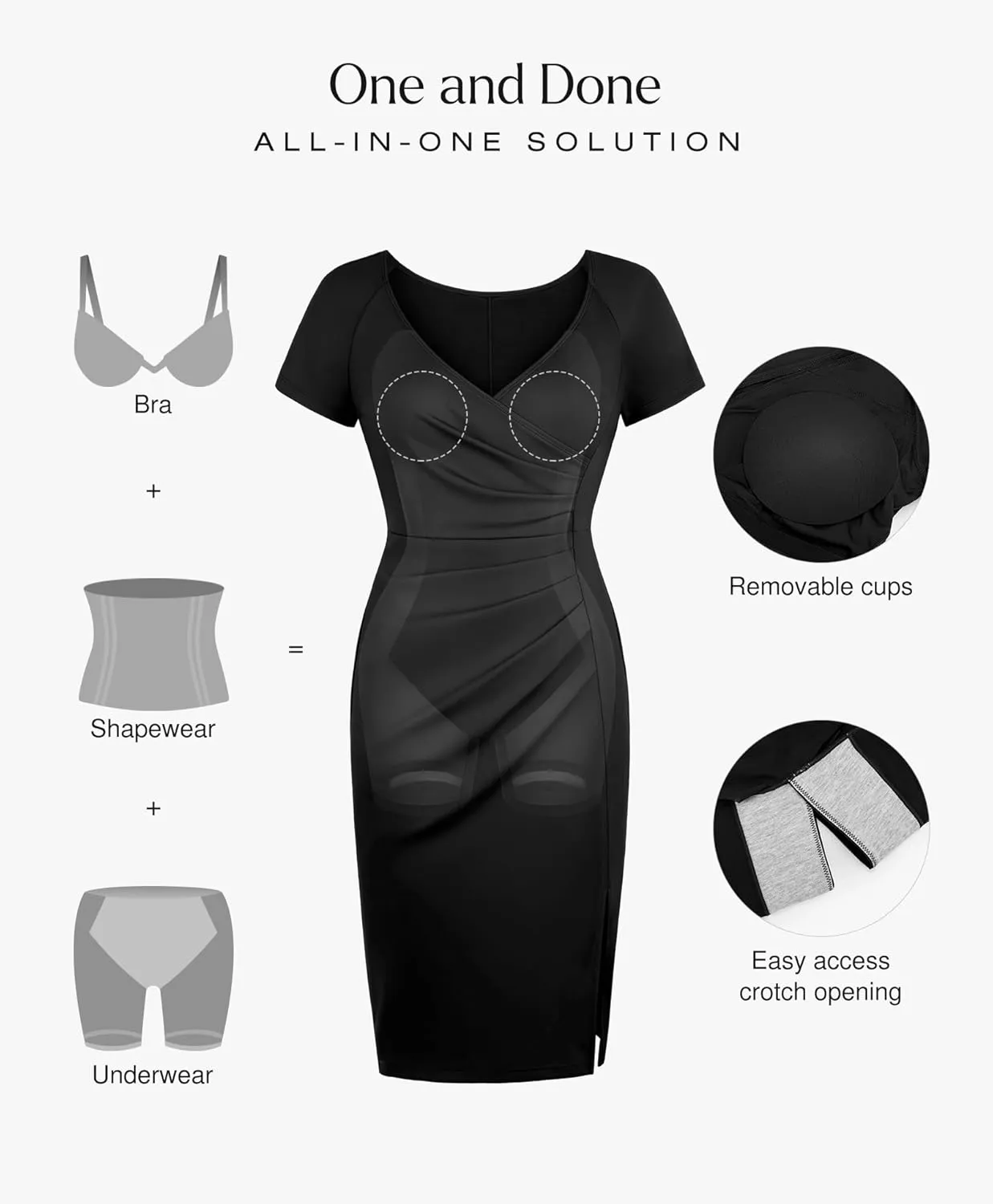 Popilush Womens Shapewear Midi Dress Ruched Bodycon Pencil Dresses Built in Bra Work Wedding Guest Cocktail