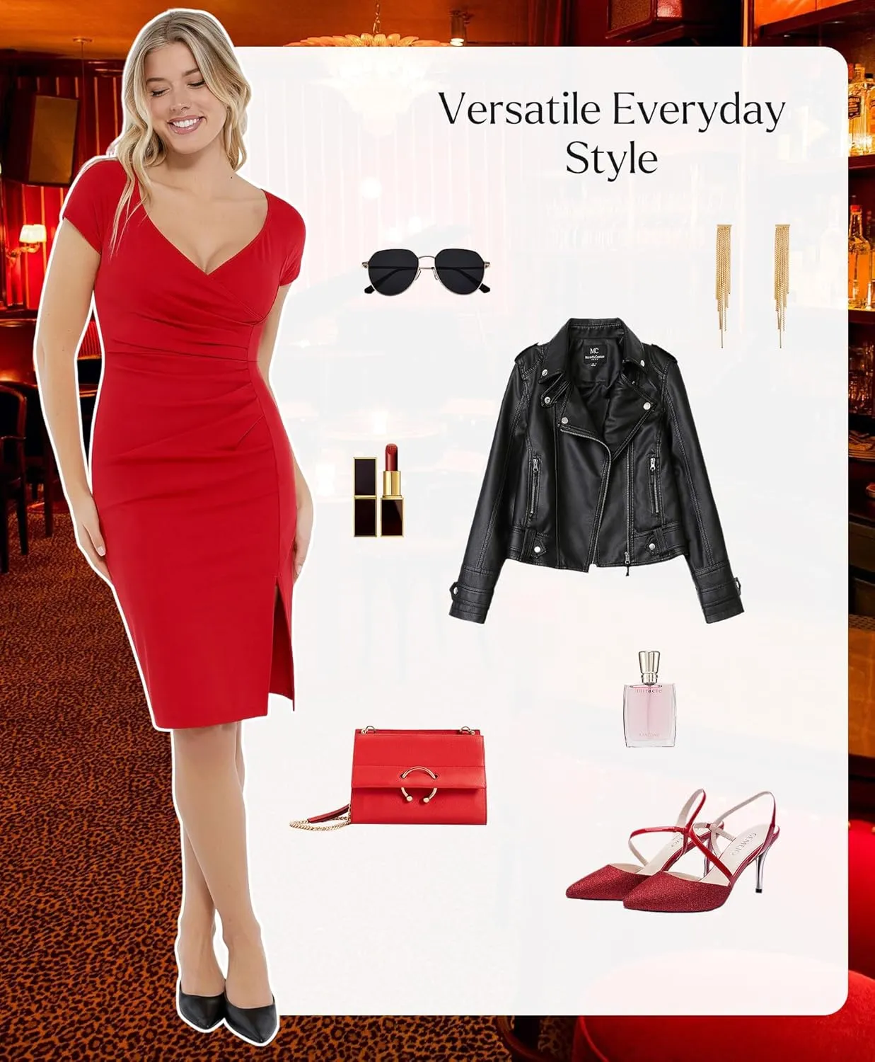 Popilush Womens Shapewear Midi Dress Ruched Bodycon Pencil Dresses Built in Bra Work Wedding Guest Cocktail