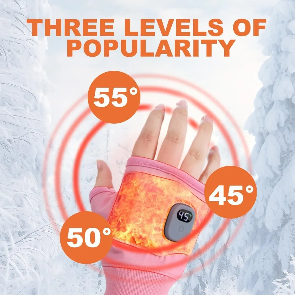 Portable Heating Gloves with Digital Display, 2025 New Smart Thermostatic Heated Fingerless Gloves, Rechargeable Adjustable Heating Gloves for Women Winter Electric Hand Warmers