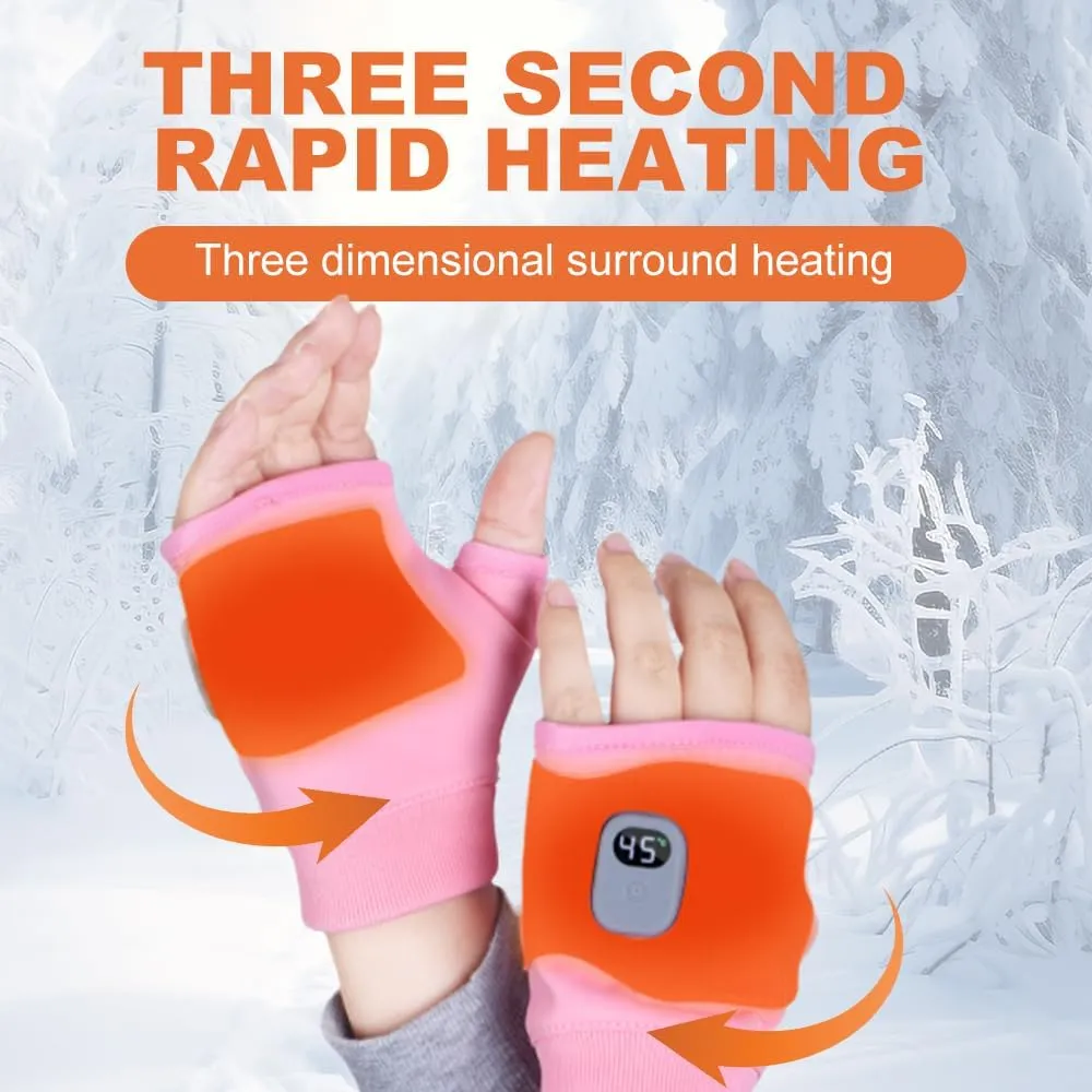 Portable Heating Gloves with Digital Display, 2025 New Smart Thermostatic Heated Fingerless Gloves, Rechargeable Adjustable Heating Gloves for Women Winter Electric Hand Warmers