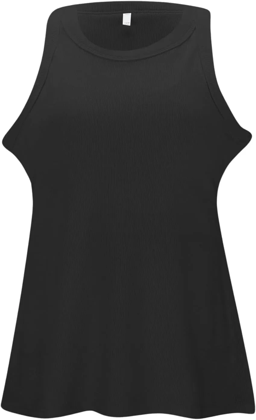Ribbed Knit Tank Tops with Built in Bra for Women Casual Crew Neck Sleeveless Shirts Basic Workout Camisole Tees 2025