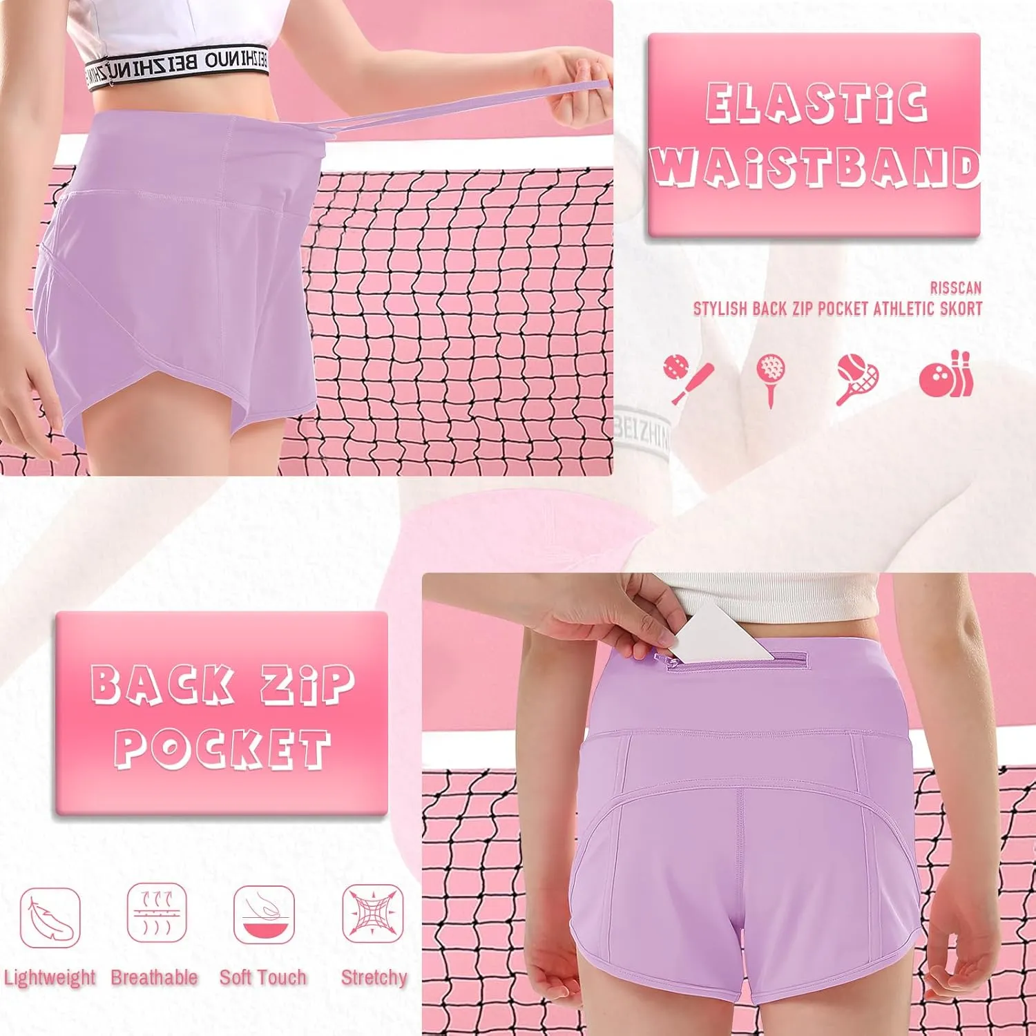RISSCAN Girls Athletic Running Shorts Teen Girls with Back Zip Pocket Workout Quick Dry Lightweight Active Short for Kids