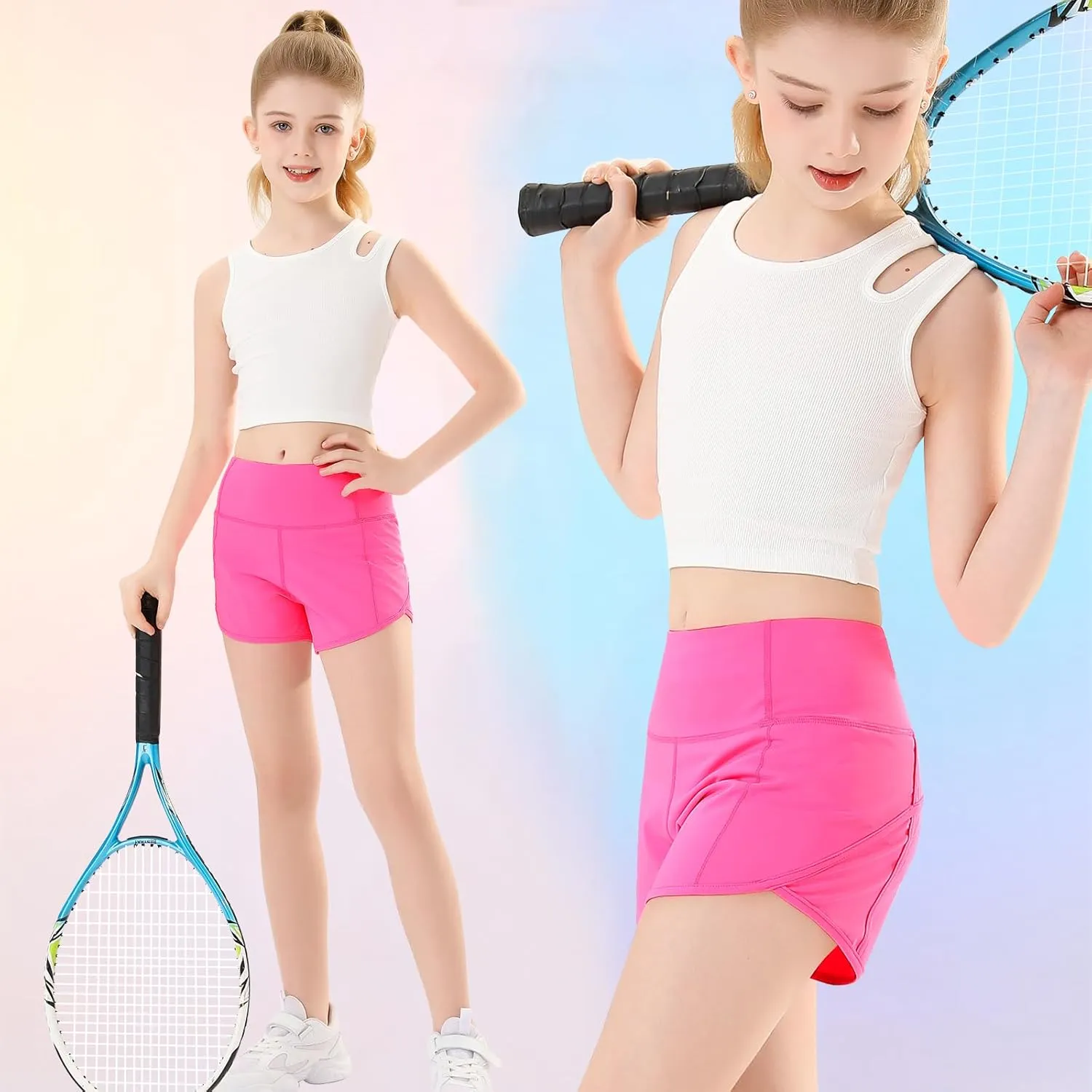 RISSCAN Girls Athletic Running Shorts Teen Girls with Back Zip Pocket Workout Quick Dry Lightweight Active Short for Kids