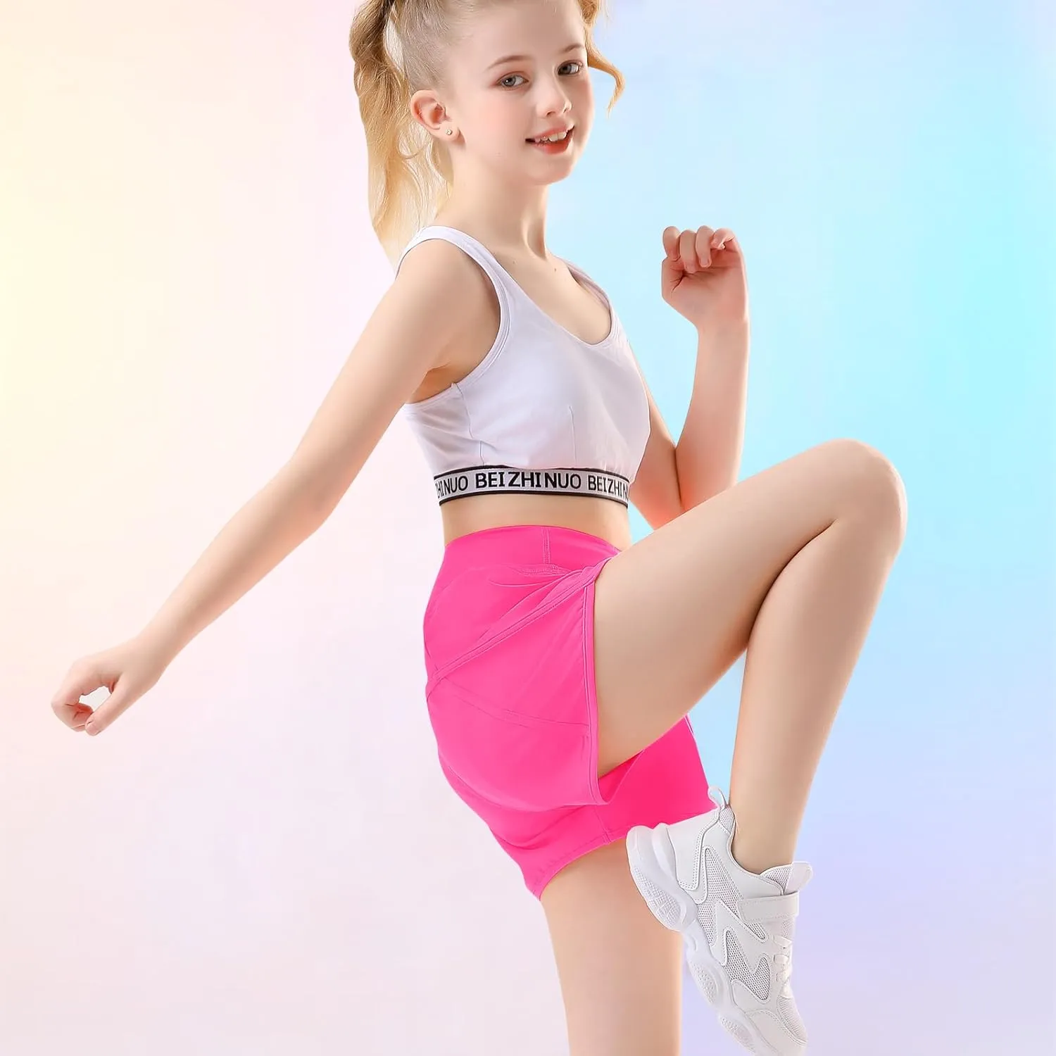 RISSCAN Girls Athletic Running Shorts Teen Girls with Back Zip Pocket Workout Quick Dry Lightweight Active Short for Kids
