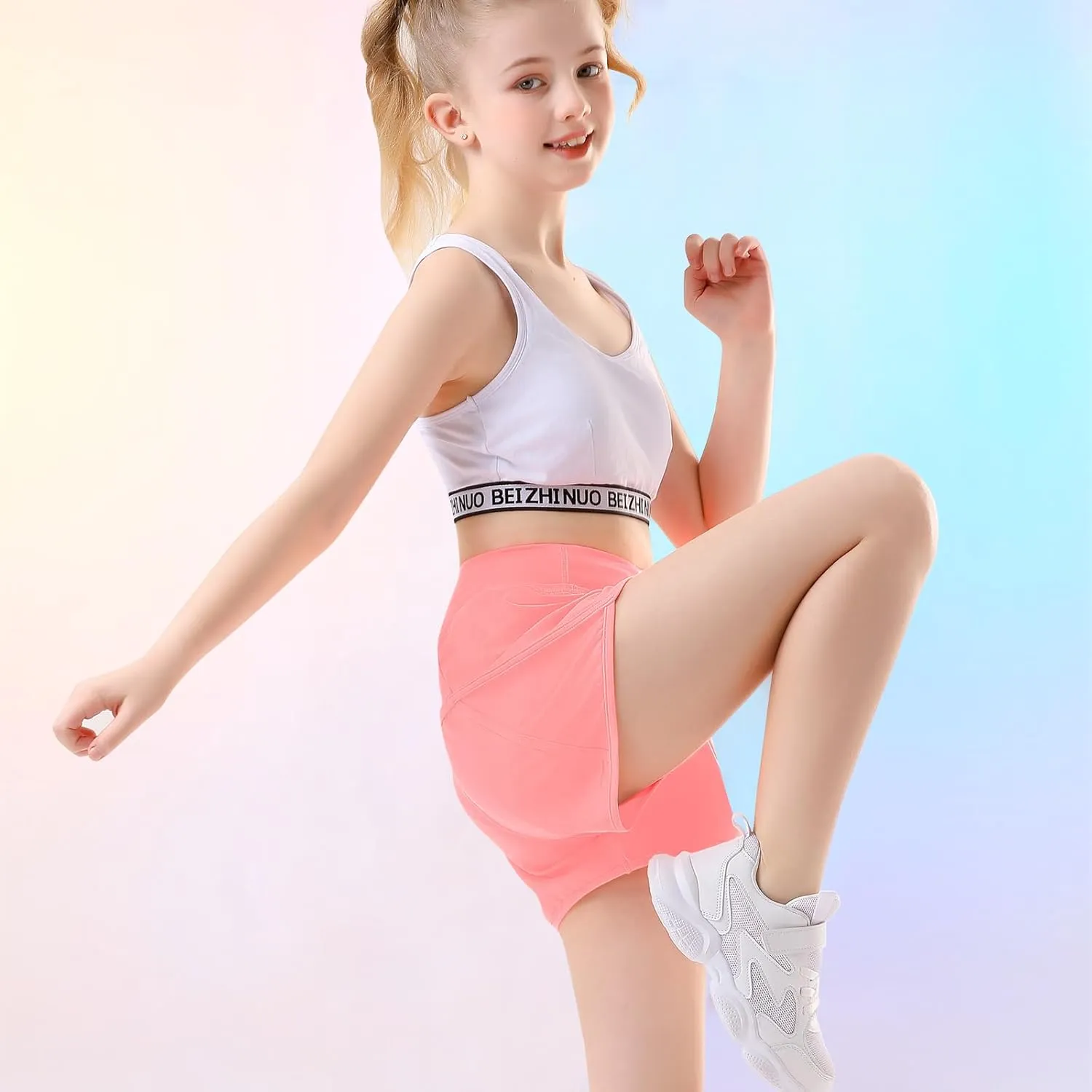 RISSCAN Girls Athletic Running Shorts Teen Girls with Back Zip Pocket Workout Quick Dry Lightweight Active Short for Kids