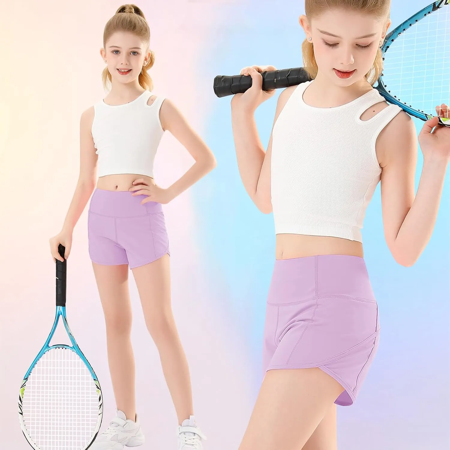 RISSCAN Girls Athletic Running Shorts Teen Girls with Back Zip Pocket Workout Quick Dry Lightweight Active Short for Kids