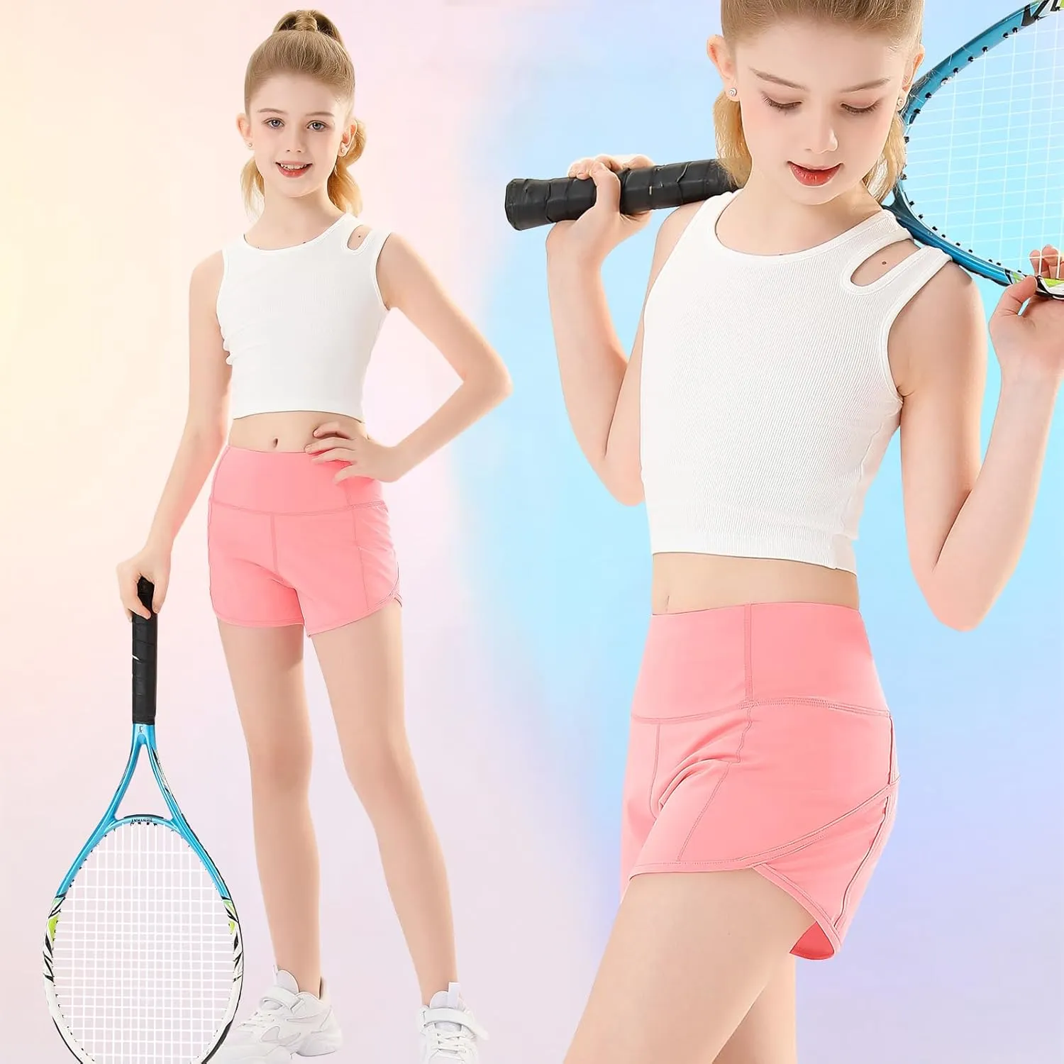 RISSCAN Girls Athletic Running Shorts Teen Girls with Back Zip Pocket Workout Quick Dry Lightweight Active Short for Kids