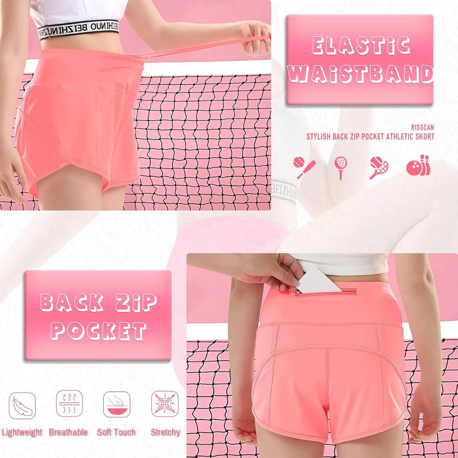 RISSCAN Girls Athletic Running Shorts Teen Girls with Back Zip Pocket Workout Quick Dry Lightweight Active Short for Kids